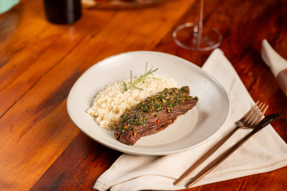 FRALDINHA AO MOLHO CHIMICHURRI COM ARROZ À PIAMONTESE 320g