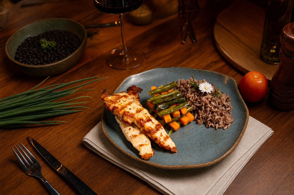 FRANGO GRELHADO COM MIX DE LEGUMES E ARROZ 7 GRÃOS 360g